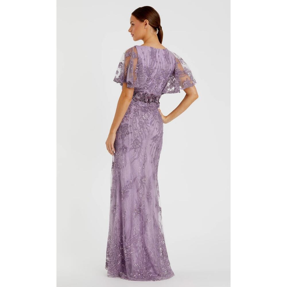 MAC DUGGAL Vintage Flutter Sleeve Evening Gown in Lilac Size 12 - Picture 2 of 11